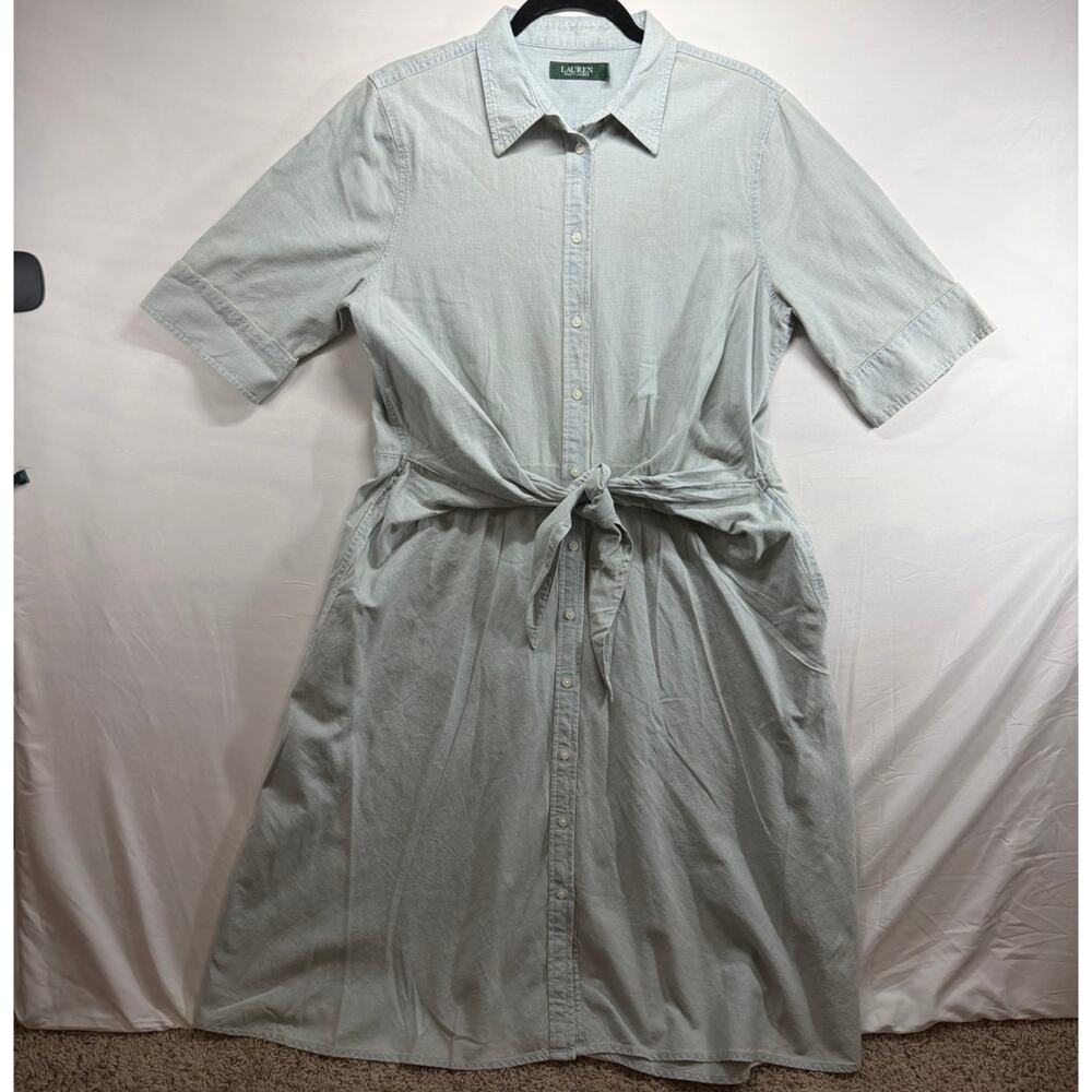 Lauren Ralph Lauren Womens 12 Light Blue Chambray Denim Front Tie Shirt Dress
